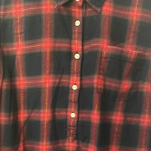 Tommy Hilfiger Red and Navy Plaid popover Blouse - Picture 6 of 6